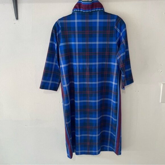 New! Gretchen Scott Designs Blue Middleton Plaid Ruffle Neck Dress 37534 - Picture 3 of 9